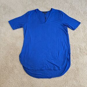 Universal Standard Elbow Sleeve V-Neck Top Women Blue Rayon 4XS Curved (0-00)Hem